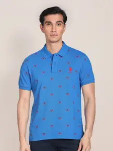 U.S. Polo Assn. All Over Brand Logo Printed Polo Collar Pure Cotton Slim Fit T-shirt