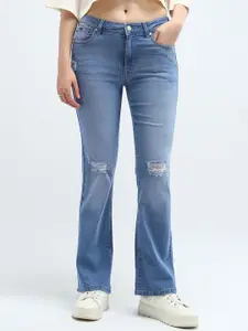 Flying Machine Women Bootcut Mid-Rise Mildly Distressed Light Fade Stretchable Jeans