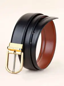 LOUIS STITCH Men Black Textured Leather Reversible Formal Belt