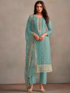 ASISA Embroidered Sequinned Organza Semi-Stitched Dress Material