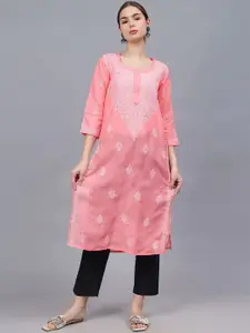 Seva Chikan Ethnic Motifs Embroidered Chikankari Cotton Straight Kurta