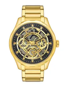 Timex Men Brass Skeleton Dial & Stainless Steel Straps Analogue Watch TW0TG7628