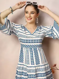 Stylum Print Flared Sleeve Fit & Flare Dress