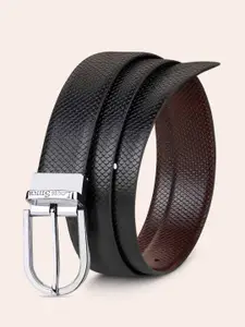 LOUIS STITCH Men Black Textured Reversible Leather Belt