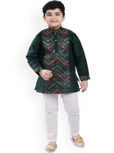 BAESD Boys Embroidered Mandarin Collar Mirror Work Kurta with Pyjamas