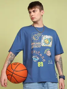 HIGHLANDER Men Oversized Fit Round Neck Graphic Printed Tshirt