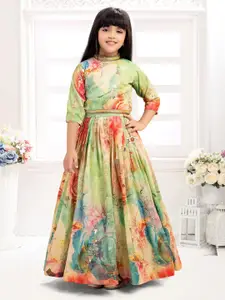 Tiny Kingdom Girls Abstract Printed Ready to Wear Lehenga & Blouse