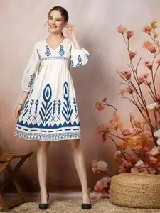 Stylum Bohemian Print Puff Sleeve Fit & Flare Dress