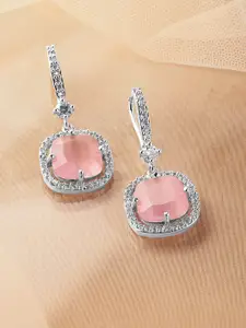 Rubans Rhodium Plated Pastel Pink & Cubic Zirconia Studded Premium Drop Earrings