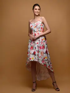 MEEAMI FASHION Floral Printed High Low Hem Fit & Flare Dress
