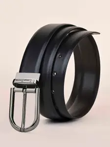 LOUIS STITCH Men Black & Brown Textured Leather Reversible Formal Belt