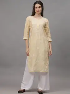 Seva Chikan Ethnic Motifs Embroidered Chikankari Cotton Straight Kurta