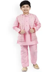 BAESD Boys Floral Embroidered Mandarin Collar Sequinned Straight Kurta with Pyjamas