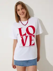 Happiness istanbul Women Typography Printed Round Neck Cotton T-Shirt