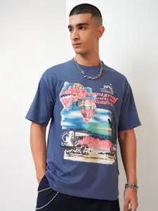 HIGHLANDER Graphic Printed Drop Shoulder Sleeves Relaxed Fit T-shirt