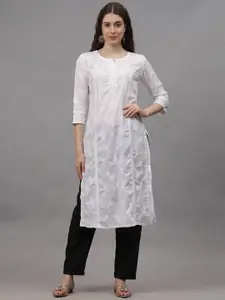 Seva Chikan Ethnic Motifs Embroidered Cotton Chikankari Straight Kurta