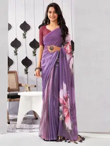 Satrani Floral Printed  Pure Georgette Muga Saree