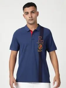 Lee Men Typography Printed Polo Collar Slim Fit Cotton T-shirt