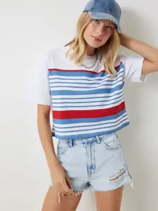 Happiness istanbul Women Striped Round Neck Cotton T-Shirt