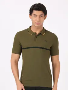 Lee Men Green & olive branch Polo Collar Applique Slim Fit T-shirt