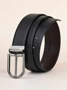 LOUIS STITCH Men Black Textured Leather Formal Belt