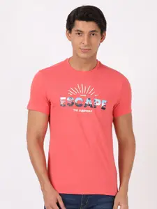 Wrangler Men Pink Typography Printed Cotton T-shirt