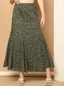 Purple State Printed Cotton Midi Flared Skirts