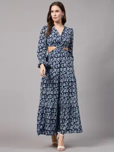 aayu Floral Printed Cuffed Long Sleeve Crepe Fit & Flare Maxi Dress