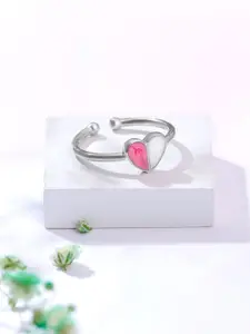 Yellow Chimes Rhodium Plated Heart Shaped Adjustable Finger Ring