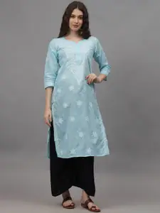 Seva Chikan Ethnic Motifs Embroidered Lucknowi Chikankari Cotton Straight Kurta