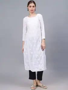 Seva Chikan Ethnic Motifs Embroidered Chikankari Straight Kurta
