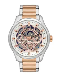 Timex Men Brass Skeleton Dial & Stainless Steel Straps Analogue Watch TW0TG7629