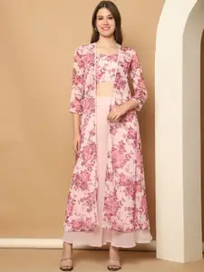 Purple State Printed Crop Top & Palazzo With Shrug Co-Ord