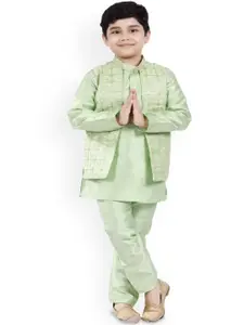 BAESD Boys Floral Embroidered Mandarin Collar Sequinned Straight Kurta with Pyjamas