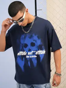 HIGHLANDER Puff Printed Round Neck Half Sleeve Oversized T Shirt