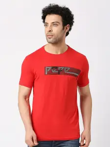 Pepe Jeans Typography Printed Round Neck Short Sleeves Slim Fit Cotton T-shirt
