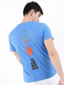 HIGHLANDER Men Blue Typography Printed Slim Fit T-shirt