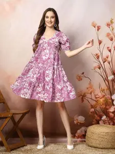 Stylum Tropical Print Puff Sleeve Fit & Flare Midi Dress