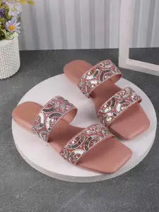 Mochi Women Embellished Open Toe Flats