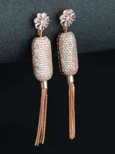 Jazz and Sizzle Rose Gold Plated Geometric American Diamond Studded Drop Earrings