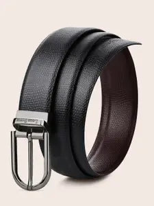 LOUIS STITCH Men Black Textured Leather Formal Belt