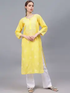 Seva Chikan Ethnic Motifs Embroidered Lucknowi Chikankari Cotton Straight Kurta