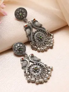 Jazz and Sizzle Silver Plated Peacock Shaped Kundan Studded Chandbalis