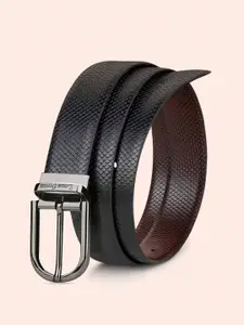 LOUIS STITCH Men Black & Brown Textured Reversible Leather Formal Belt