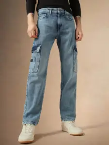 Dennis Lingo Men Relaxed Fit Mid-Rise Heavy Fade Clean Look Cotton Cargo Jeans