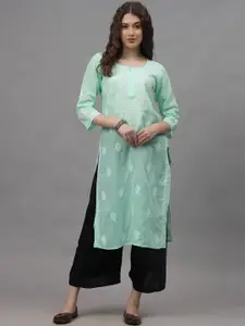 Seva Chikan Floral Embroidered Lucknowi Chikankari Straight Kurta