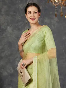 Satrani Embellished Beads and Stones Net Saree