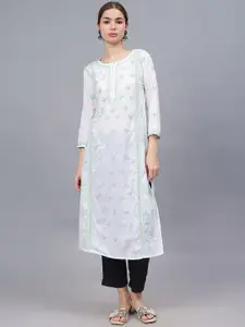 Seva Chikan Ethnic Motifs Embroidered Chikankari Cotton Straight Kurta