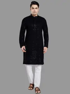DIVISIVE Floral Embroidered Sequinned Mandarin Collar Kurta With Trousers