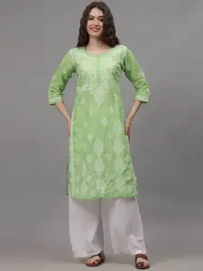 Seva Chikan Ethnic Motifs Embroidered Lucknowi Chikankari Cotton Straight Kurta